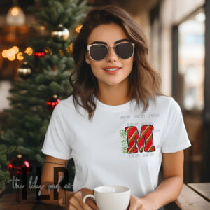 Christmas Red Green Stripe Initial Graphic Top