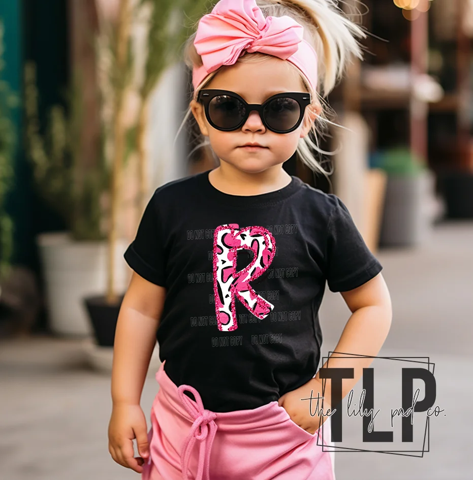 Pink Cheetah Doodle Letter Name Initial Graphic Top - Image 2