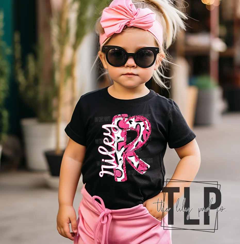 Pink Cheetah Doodle Letter Name Initial Graphic Top
