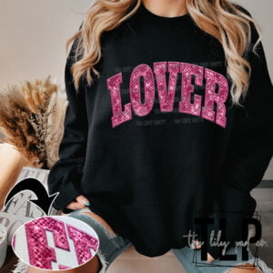 Lover Faux Sequin Embroidery Pink  DTF transfer