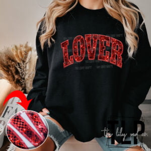 Lover Faux Sequin Embroidery Red  DTF transfer