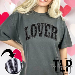 Lover Faux Sequin Embroidery Black DTF transfer