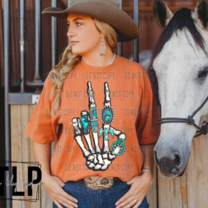 Turquoise Skeleton Hand Graphic Top