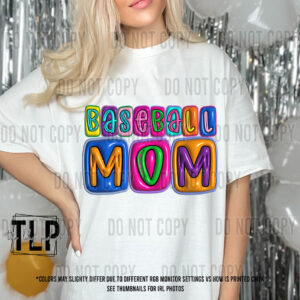 3D Inflate Baseball Mom Bright DTF transfer