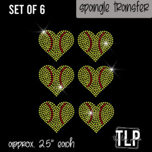 Mini Softball heart Set of 6 Spangle Transfer