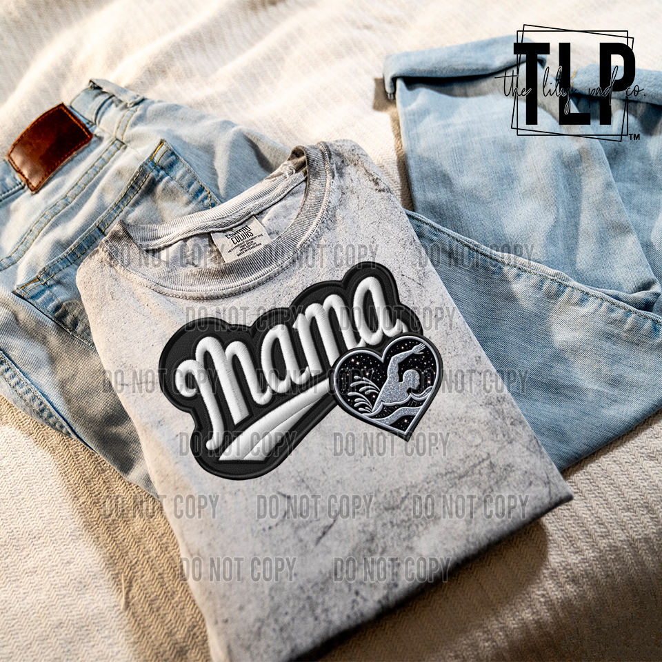 Varsity Mama Swim Split Faux Embroidery DTF transfer - Image 2