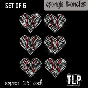 Mini Baseball heart Set of 6 Spangle Transfer