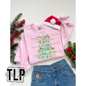Classic Cowprint Bow Watercolor Pinks Christmas Tree DTF Transfer