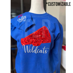 Custom Cheer Mega with Mascot Sequin Applique Embroidered Crewneck