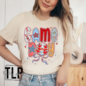 Game Day Softball Baseball Bow Doodle Funky DTF Transfer