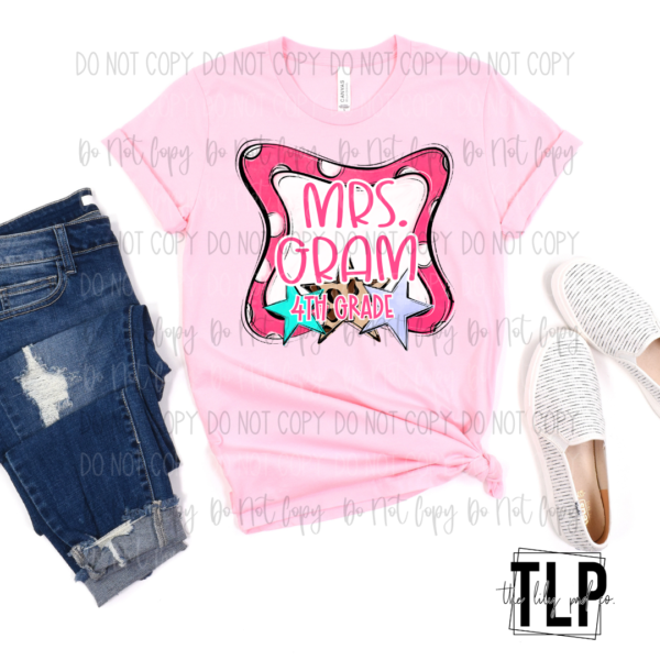 Pink Polka Dot Teacher Frame DTF Transfer