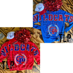 GP Wildcats Oversized Grunge Crest Mascot Sweatshirt-Long Sleeve Graphic Top