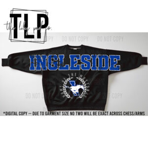 Ingleside Mustangs Oversized Grunge Crest Mascot Sweatshirt-Long Sleeve Graphic Top
