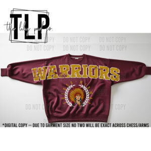 TM Warriors Oversized Grunge Crest Mascot Sweatshirt-Long Sleeve Graphic Top