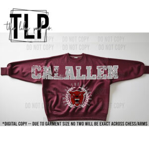 Calallen Wildcats Oversized Grunge Crest Mascot Sweatshirt-Long Sleeve Graphic Top