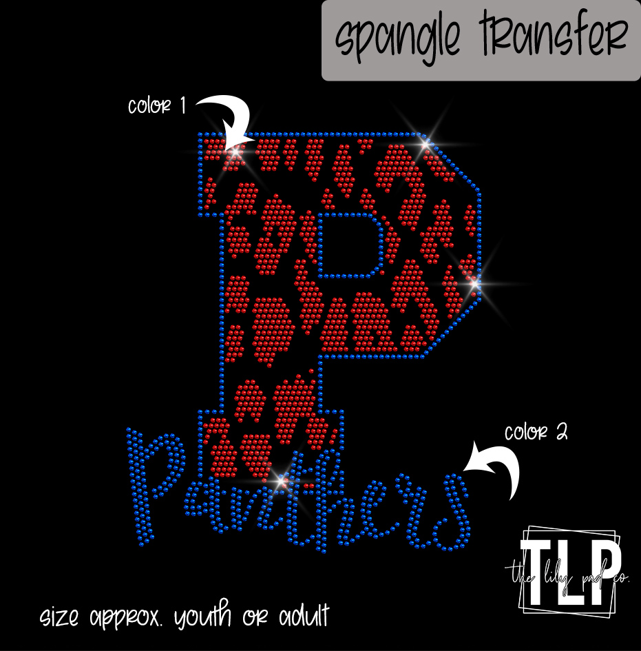 Panthers Zebra-Cheetah Pattern Letter Mascot Spangle Transfer