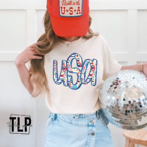 USA Word Art Monogram DTF Transfer