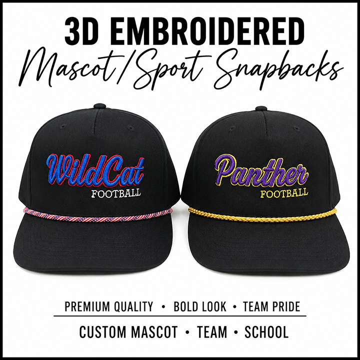 3D Embroidered Mascot Sport Rope Snapback Hat
